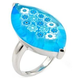 NWOT MURANO MILLEFIORI FACETED LIGHT BLUE RING SZ6 STERLING SILVER